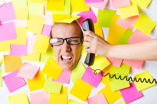 Woman with lots of reminder notes