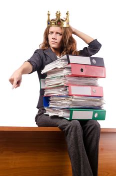 Businesswoman with lots of folders