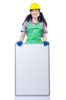 Woman builder with blank board