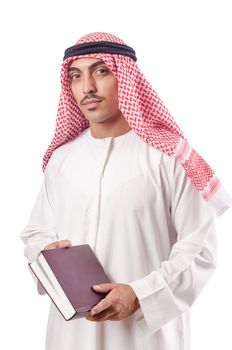 Arab man praying on white