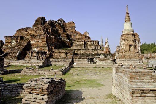 base of the main prang at wat mahathat, ayutthaya, thailand