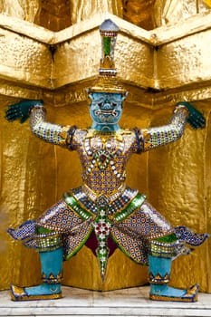 statue of giant guardian in wat phra kaew, bangkok, thailand