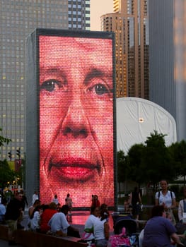 Chicago, USA - June 07, 2005: View of the Crown Fountain in Millennium Park of Chicago. The fountain was designed by Jaume Plensa and completed in the year 2004.