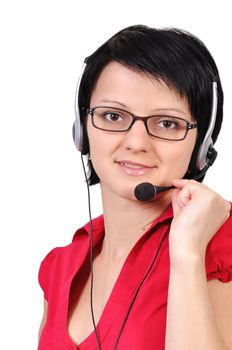 Support phone operator in headset, isolated