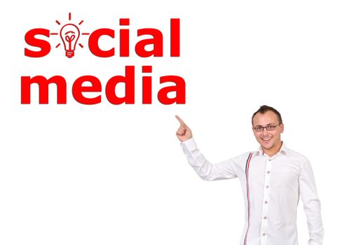 businessman points to social media