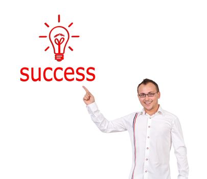 businessman points to success symbol