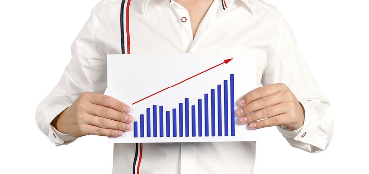 businessman holding a chart of growth