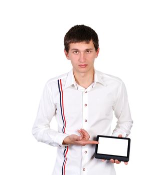 man with digital tablet in  hand