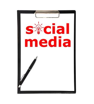 social media symbol in clipboard and pen