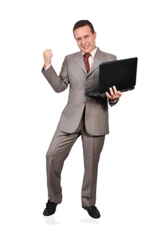 successful businessman with laptop on a white background