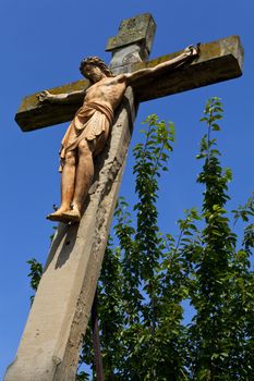 A Crucifix Monument in the churchyard of Kirche St Martin in Linz am Rhein.