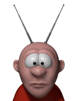 cartoon man with antenna on his head - 3d illustration