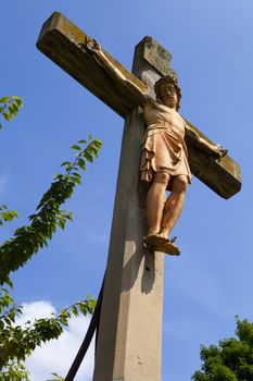 A Crucifix Monument in the churchyard of Kirche St Martin in Linz am Rhein.