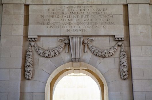 Inside the Menin Gate in Ypres, Belgium.  The gate is dedicated to the British and Commonwealth soldiers who were killed in the Ypres Salient of World War I and whose graves are unknown. 