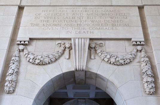 Inside the Menin Gate in Ypres, Belgium.  The gate is dedicated to the British and Commonwealth soldiers who were killed in the Ypres Salient of World War I and whose graves are unknown.