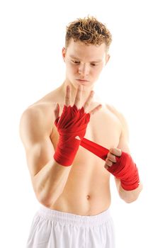 Young man getting ready to fight