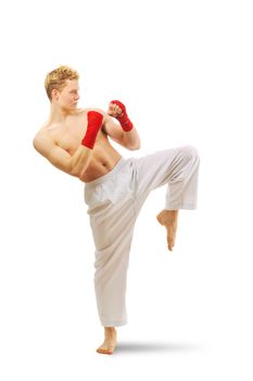 Man training taekwondo Isolated on white background