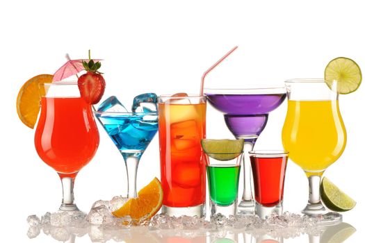 Tropical cocktails isolated on white
