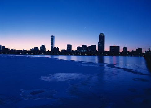 Skyline of Boston's Back Bay area seen at dawn