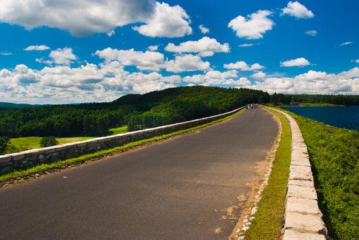 Clear day at Quabbin reservoir and water works Massachusetts