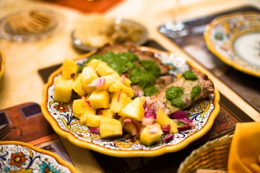 Hawaiian Style Pork Roast with Pineapple Slices, Served