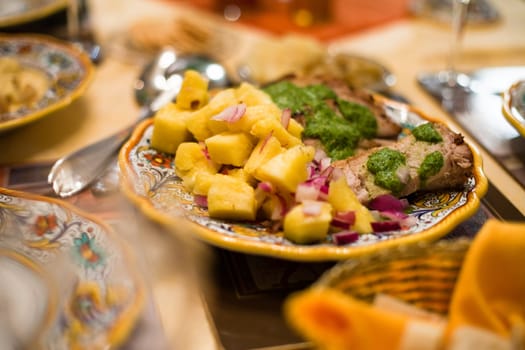 Hawaiian Style Pork Roast with Pineapple Slices, Served