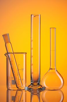 Chemical flasks over white background