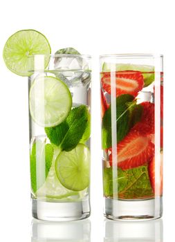 Mojito cocktails - original and strawberry isolated on white