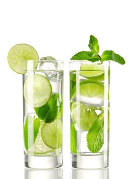 Mojito cocktails isolated on white