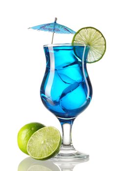 Blue Curacao cocktail isolated on white