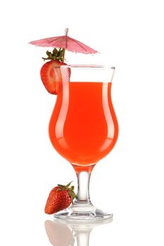 Cocktail with strawberry garnish isolated on white