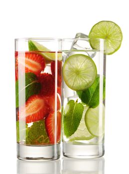 Mojito cocktails - original and strawberry isolated on white