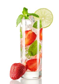 Strawberry mojito cocktail isolated on white