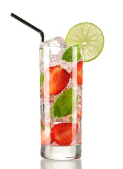 Strawberry mojito cocktail isolated on white