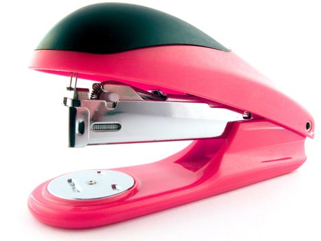 Red stapler on a white background. isolated 3