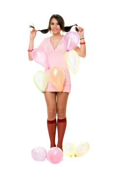 Beautiful young sexy brunette girl with balloons