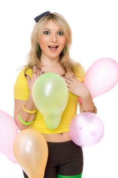 Pretty young sexy blond girl with balloons