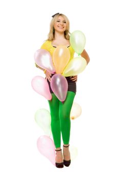 Beautiful young sexy blond girl with balloons