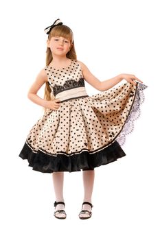 Pretty little girl in a dress. Isolated