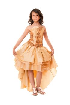 Beautiful little girl in a chic evening dress. Isolated