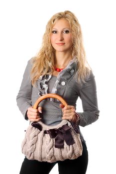 Portrait of attractive blonde with a handbag