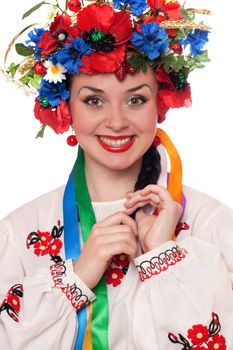 Portrait of smiling woman in the Ukrainian national clothes