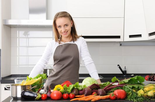 Woman cooking in modern kitchen