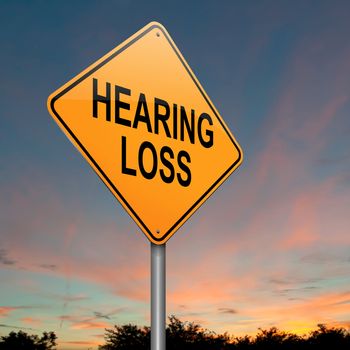 Illustration depicting a roadsign with a hearing loss concept. Sunset sky background.