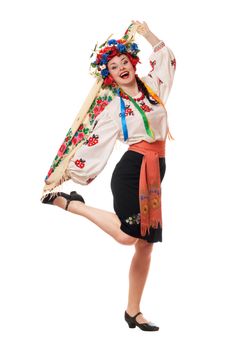 Joyful attractive woman in the Ukrainian national clothes