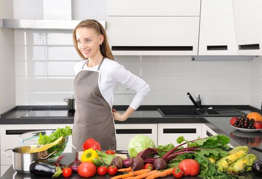 Woman cooking in modern kitchen