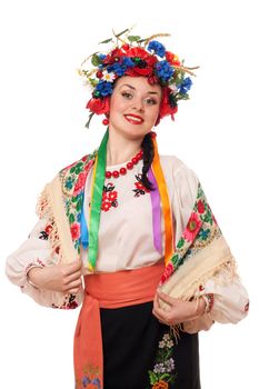 Portrait of beautiful woman in the Ukrainian national clothes