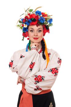 Portrait of pretty young woman in the Ukrainian national clothes