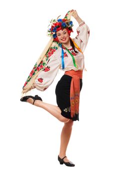 Cheerful attractive woman in the Ukrainian national clothes