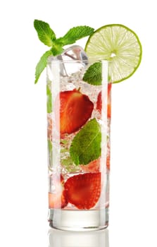Strawberry mojito cocktail isolated on white